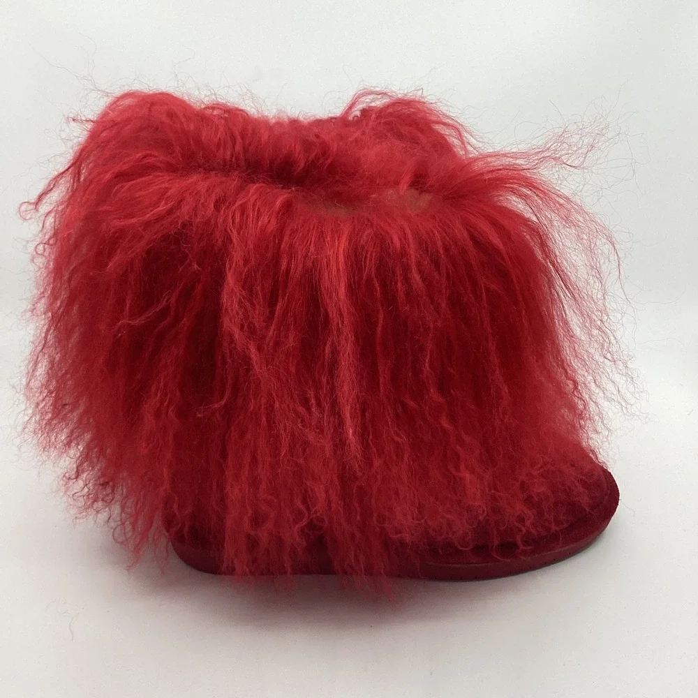 Bearpaw Boetis Kids Red Suede Curly Lamb Hair Boots Size 5 Yeti Kidcore Fuzzy